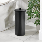iDesign Freestanding Bathroom Toilet Paper Storage Holder with Lid for 3 Extra Rolls, Matte Black
