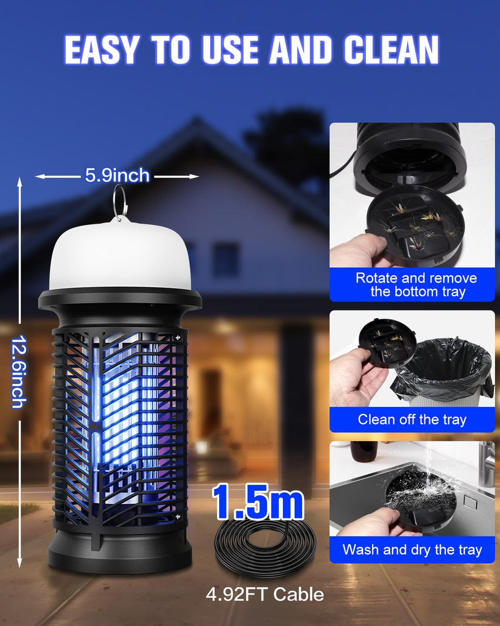 DEEZEE Bug Zapper Outdoor Indoor，Mosquito Zapper with LED Light,4200V Electric Fly Zapper,20W Insect Zapper&Mosquito Killer lamp for Home, Patio, Kitchen, Backyard, Camping, Plug-in
