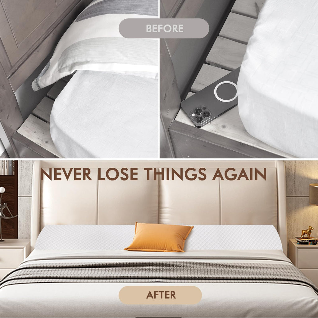 TOACSUCP Wedge Pillow Headboard, Pillow Wedge for Headboard Gap with 2 Side Large Pocket, Bed Gap Filler (0-8"), Headboard Wedge Pillow King Size(White, 76"x10"x6")