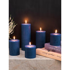 CANDWAX 3x3 Pillar Candle Set of 3 - Decorative Rustic Candles Unscented and No Drip Candles - Ideal as Christmas Candles or Large Candles for Home Interior - Dark Blue Candles