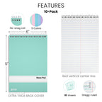 Steno Pads Spiral 6x9, 10 Pack, Gregg Ruled, 80 Sheets, Assorted Pastel Covers, Steno Notebooks Top Spiral for Note Taking