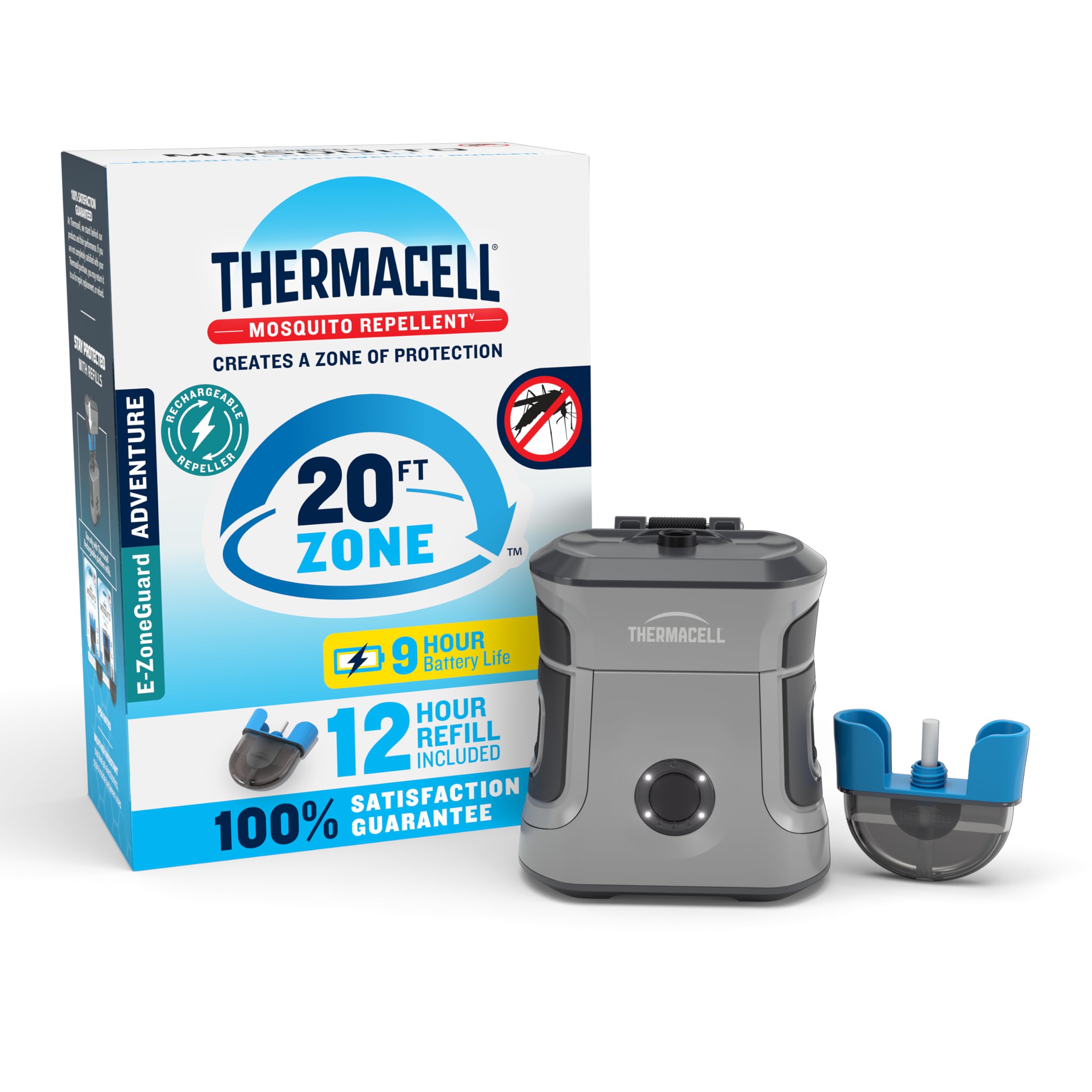 Thermacell Mosquito Repellent Rechargeable Adventure EX-Series EX90; Patio Shield with 9-Hour Battery, Includes 12-Hour Refill, Rubber Armor & Carabiner; Scent Free Bug Spray Alternative
