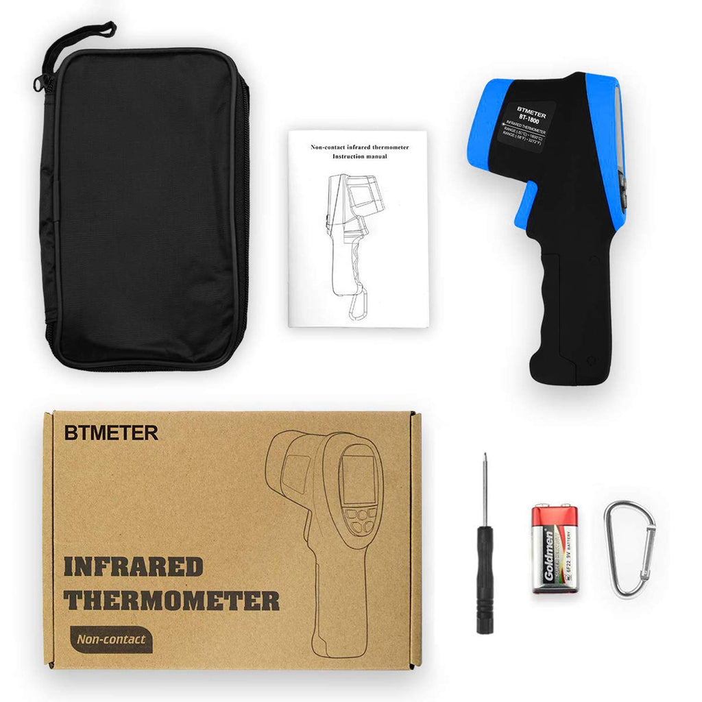 BTMETER BT-1800 Non Contact Pyrometer High Temperature Infrared Thermometer Gun -58°F ~3272°F (-50~1800℃) DS 50:1 for Metal Melting Furnace Forge Kiln Tempe Tester-blue(NOT for Human Temp)