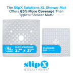 SlipX Solutions Extra Large Square Shower Mat, 27"x27", Non-Slip Stall Mat for Elderly & Kids Standing Bath Tub Mat, Machine Washable, Suction Cups, White
