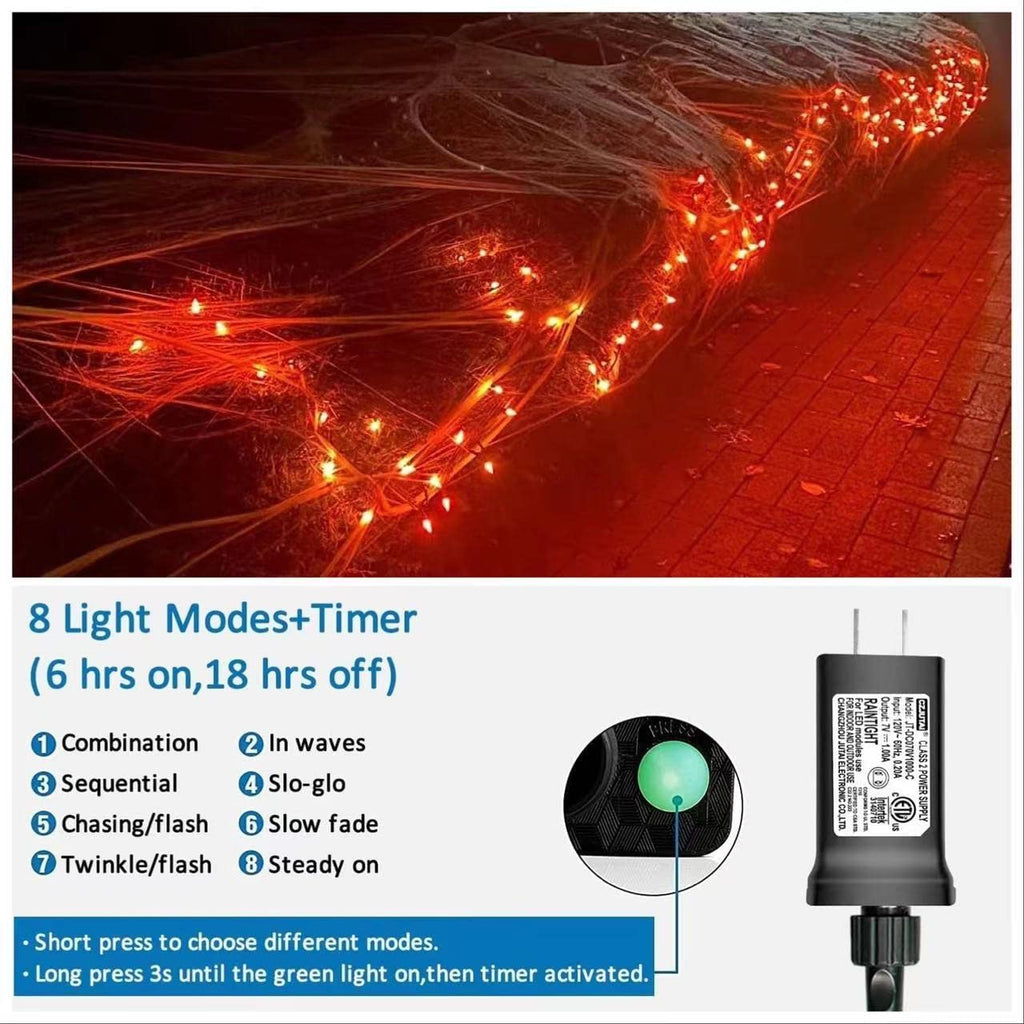 YEGUO Orange Lights for Halloween, 200 LED String Lights Outdoor Waterproof, Green Wire Christmas Lights Indoor, 8 Modes 66ft Twinkle Lights Plug in for Halloween Decor