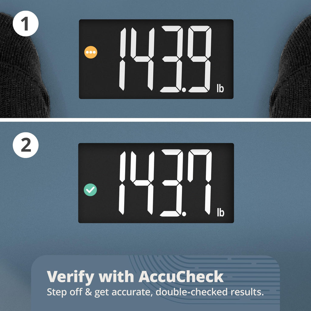 Greater Goods Digital AccuCheck Bathroom Scale for Body Weight, Capacity up to 400 lbs, Batteries Included, Stone Blue