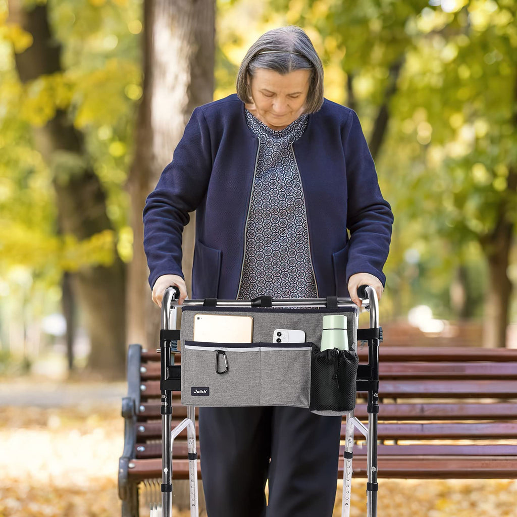 Joiish Walker Basket with Cup Holder, Folding Walker Accessories Bag for Senior, Stay Upright, Large Storage & Easy to Use