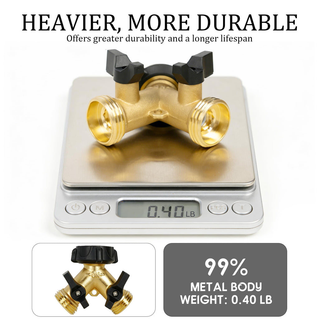 Brass Garden Hose Splitter 2 Way, 3/4 Inch Hose Connector Tap Splitter, Hose Y Splitter, Hose Spigot Adapter 2 Valves with Extra Rubber Washers