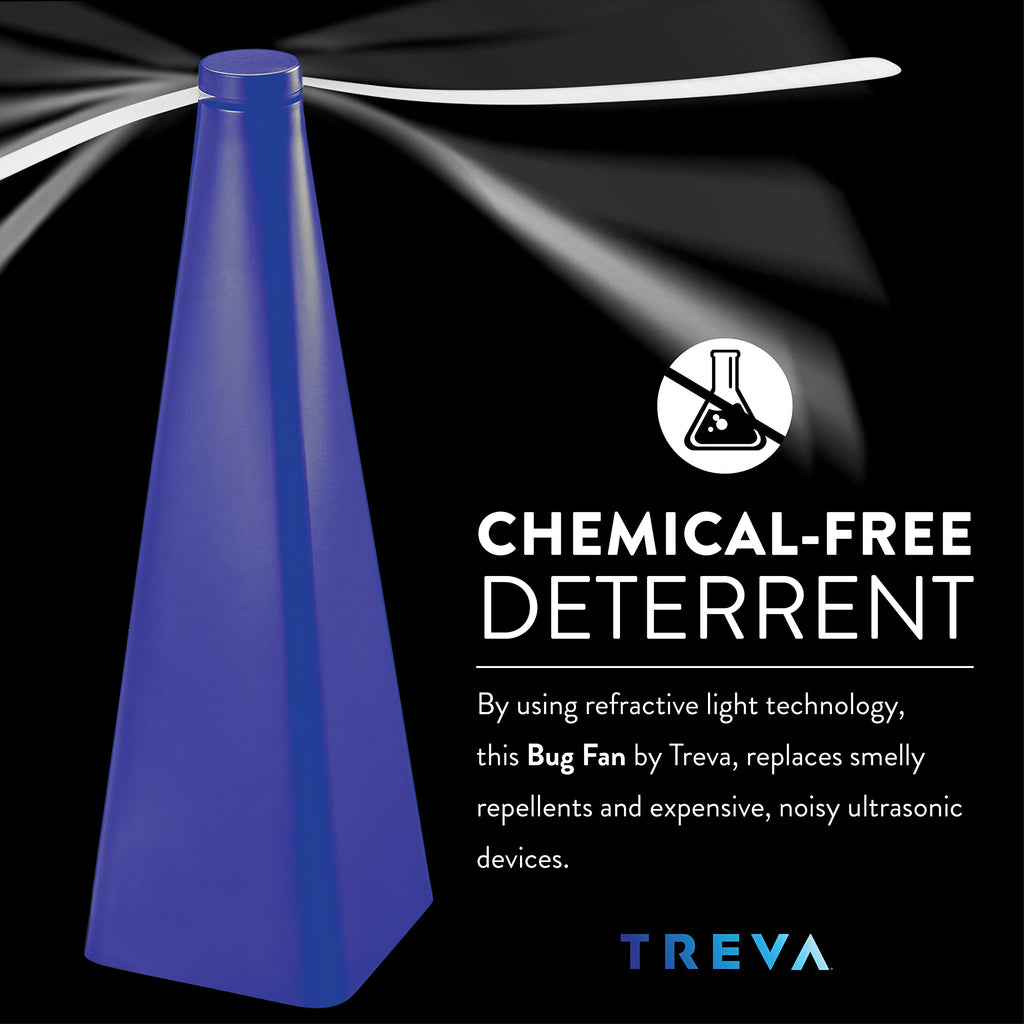 Treva Chemical Free Bug Fan, Fly Deterrent with Holographic Blades to Clear Bugs, Mosquitoes, and Flies, Battery Powered Fly Fan, Blue (4 Pack)