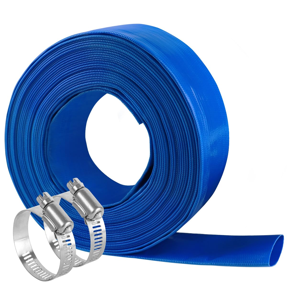 Eastrans 1-1/4''x100ft Blue PVC Lay-Flat Backwash Hose for Swimming Pools, Heavy Duty Discharge Hose Reinforced Pool Drain Hose, Weather Resistant Ideal for Water Transferring