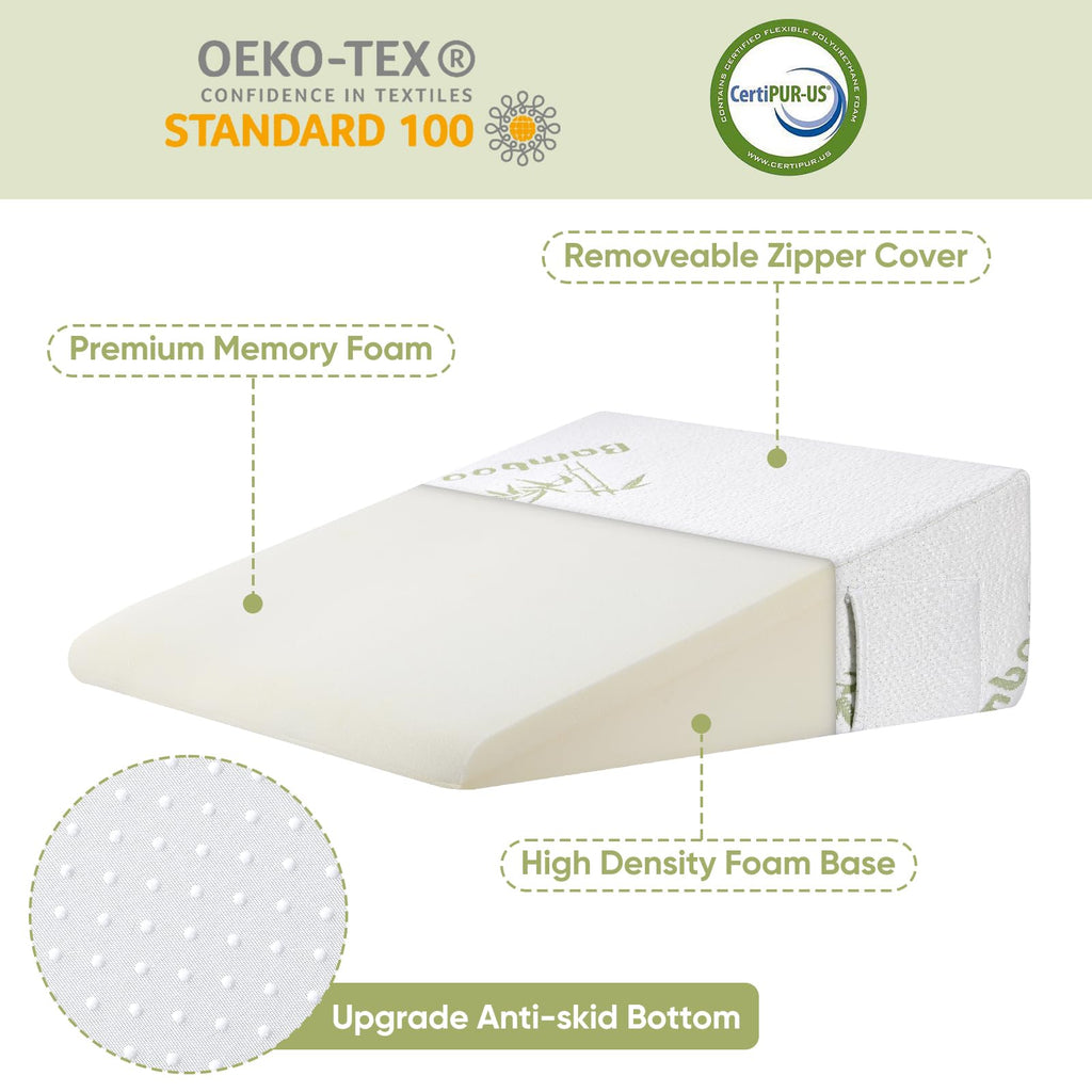 Wedge Pillow for Sleeping After Surgery 7.5" Bed Wedge Pillow with Memory Foam Top, Help with Acid Reflux Heartburn Snore Back Leg Knee Pain, Soft Comfortable, Breathable Durable, Bamboo Cooling Cover