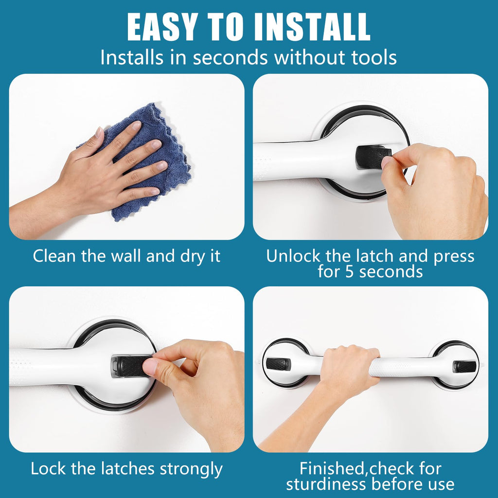 Grab Bars for Bathtubs and Showers, 16 Inch Shower Handle Heavy Duty Suction Cup Grab Bars for Shower Chair, Bathroom Safety Bar for Elderly (Black 1 Pack)