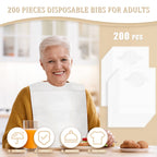 Hicarer Disposable Adult Bibs Waterproof Disposable Bibs with Crumb Catcher Plastic Bibs Single Use Dining Clothing Protectors (200 Pcs)
