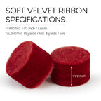 Keypan Red Velvet Ribbon for Christmas Tree - 1 1/2 inch Wide Handmade Fringe Fabric Ribbon for Gift Wrapping, Baby Shower, Flower Bouquet