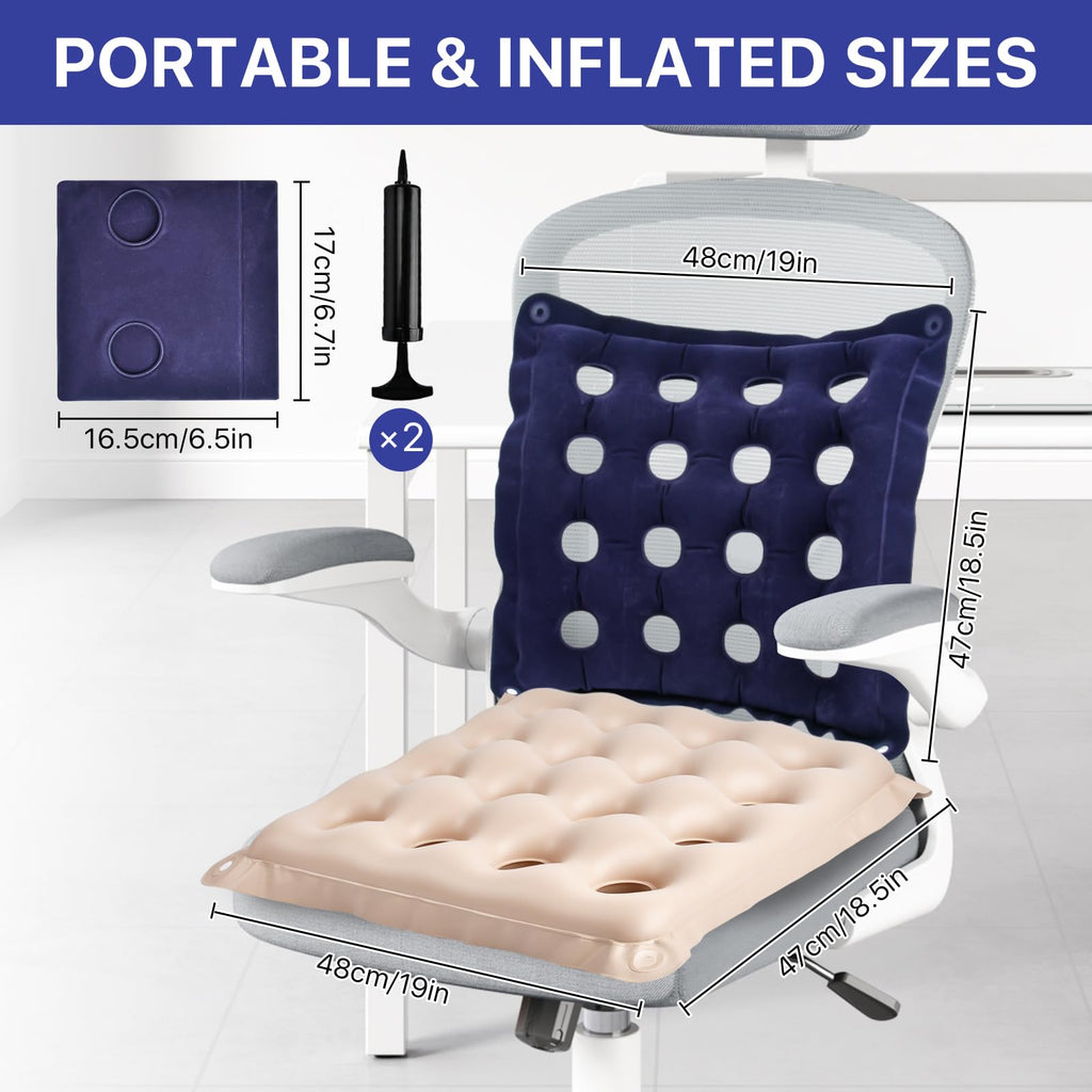 Lainballow 2 Pcs Inflatable Seat Cushions, 18.5 * 18.5'' Waffle Cushion, Pressure Sore Cushions with 2 Inflatable Pump, Inflatable Waffle Cushion Pressure Sore Chair,Prolonged Sitting,Pressure Relief