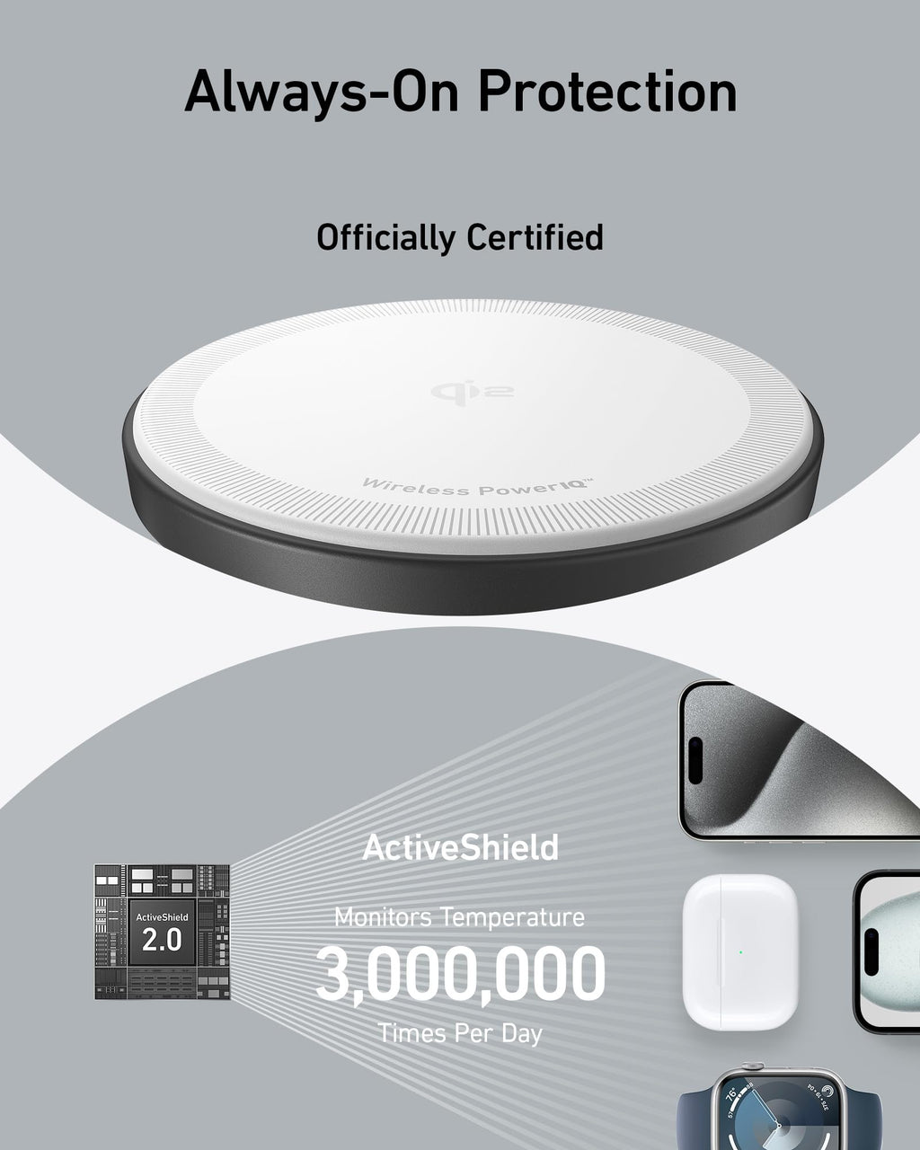 Anker MagSafe-Compatible iPhone 16 Wireless Charging Stand, MagGo 3 in 1 Wireless Charging Station, Qi2 Certified 15W Wireless Charger, Desk Accessory, for iPhone 16/15/14/13/12, Apple Watch, AirPods