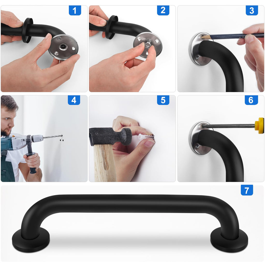 2 Pack Shower Grab Bar, Stainless Steel Bathroom Grab Bar, Shower Handle, Bath Handle, Grab Bars for Handicap Elderly Seniors Bathroom Safety Grab Bar (24 Inch，Black)