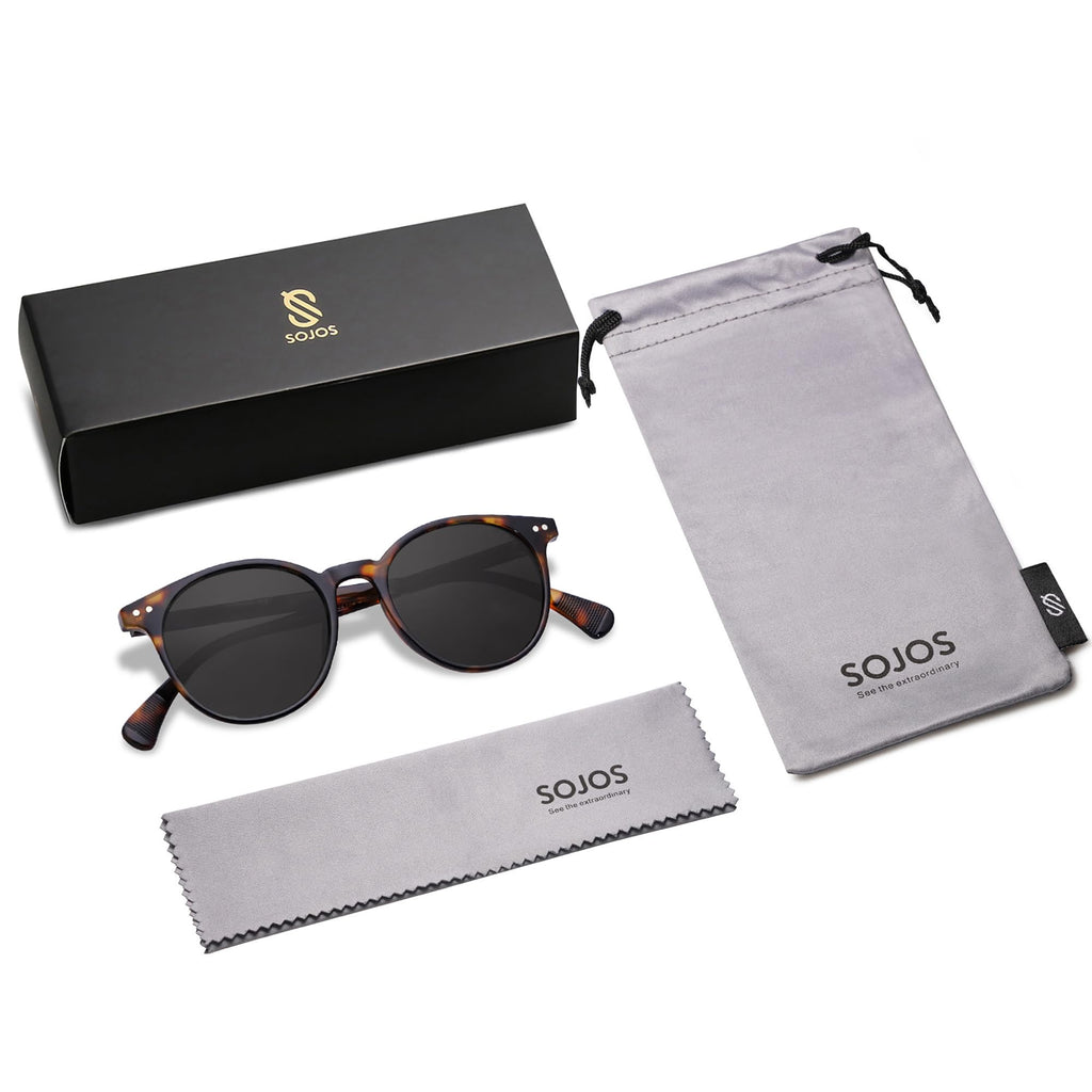 Small Round Classic Polarized Sunglasses for Women Men Vintage Style UV400 Lens MAY SJ2113, Tortoise/Grey