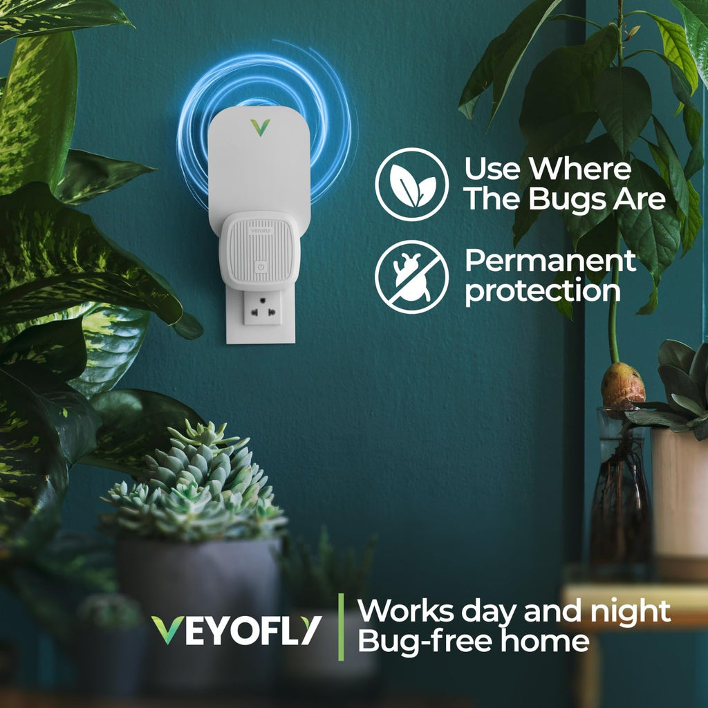 VEYOFLY Indoor Flying Insect Trap - Plug-in Bug Light Trap for Fruit Flies, Gnats and Houseflies - Odorless and Mess Free (1 Device + 3 Glue Boards)