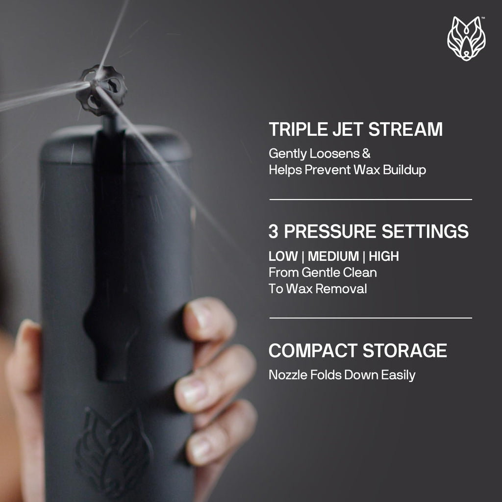 Wush Pro by Black Wolf - The Original Deluxe Water Powered Ear Cleaner with 6 Reusable Replacement Tips by Black Wolf - Safe & Effective for Ear Wax Buildup - Electric Ear Wax Removal Kit (Black)