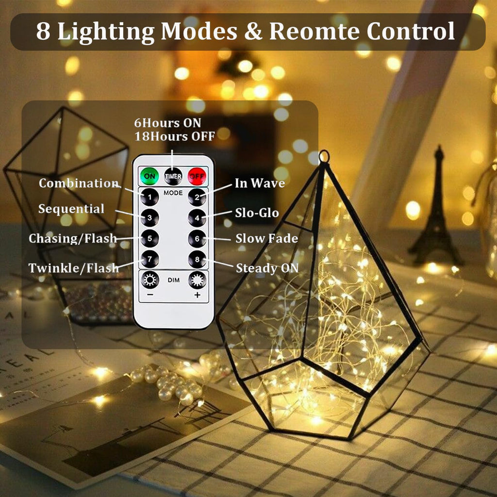 4-Pack Fairy Lights Battery Operated with Remote, Waterproof 33FT 100 LED Battery String Lights Outdoor Indoor, 8 Modes Twinkle Lights with Timer for Bedroom Classroom DIY Christmas Decor (Warm White)