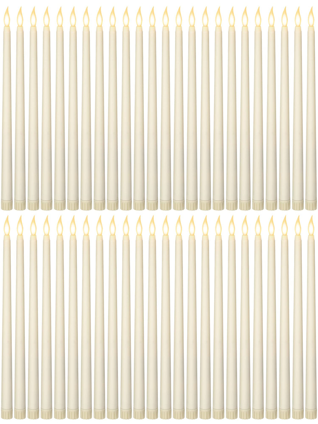 Funtery 48 Pcs Flameless LED Taper Candles Fake Candles Battery Operated Candles Bulk 11 Inch Flickering Taper Candles LED Tall Candles for Christmas Valentine's Day Church Wedding(Ivory)