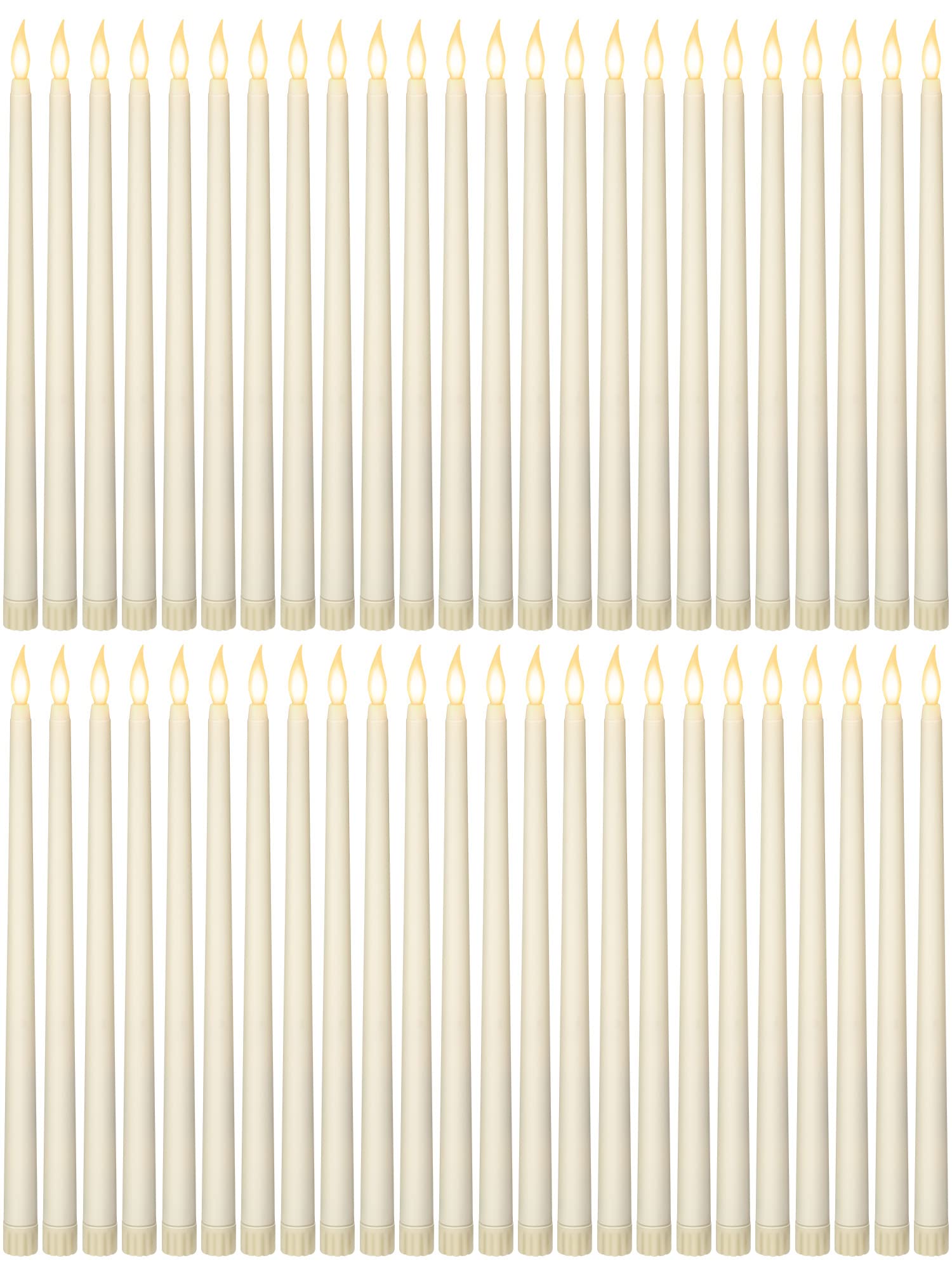 Funtery 48 Pcs Flameless LED Taper Candles Fake Candles Battery Operated Candles Bulk 11 Inch Flickering Taper Candles LED Tall Candles for Christmas Valentine's Day Church Wedding(Ivory)