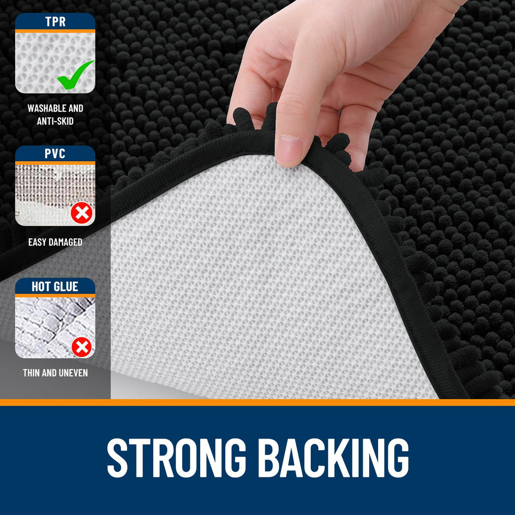 Black Bathroom Rug 30x20, Extra Soft Absorbent Chenille Bath Rugs, Rubber Backing Quick Dry, Machine Washable Bath Mats for Bathroom Floor, Tub and Shower, Home Decor Accessories