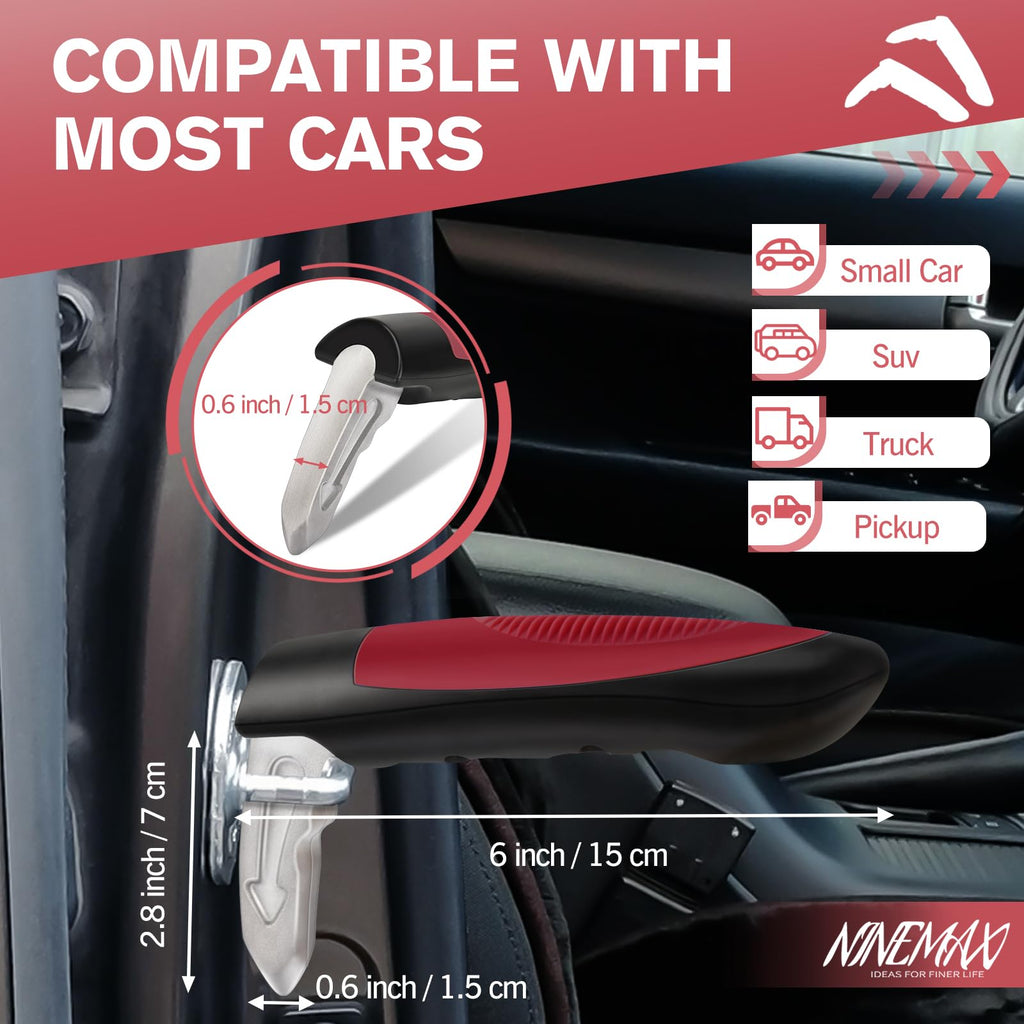 NINEMAX Car Door Handle Assist for Elderly, Vehicle Door Latch Support Handle Portable Grab Cane for Getting in/Out of Car (Red)