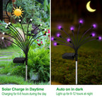 Solar Garden Lights Outdoor, 2 Pack 20 LED Solar Purple Firefly Lights Waterproof, Starburst Solar Wind Swaying Lights for Outside Yard Patio Planter Flower Bed Walkway Halloween Christmas Decoration