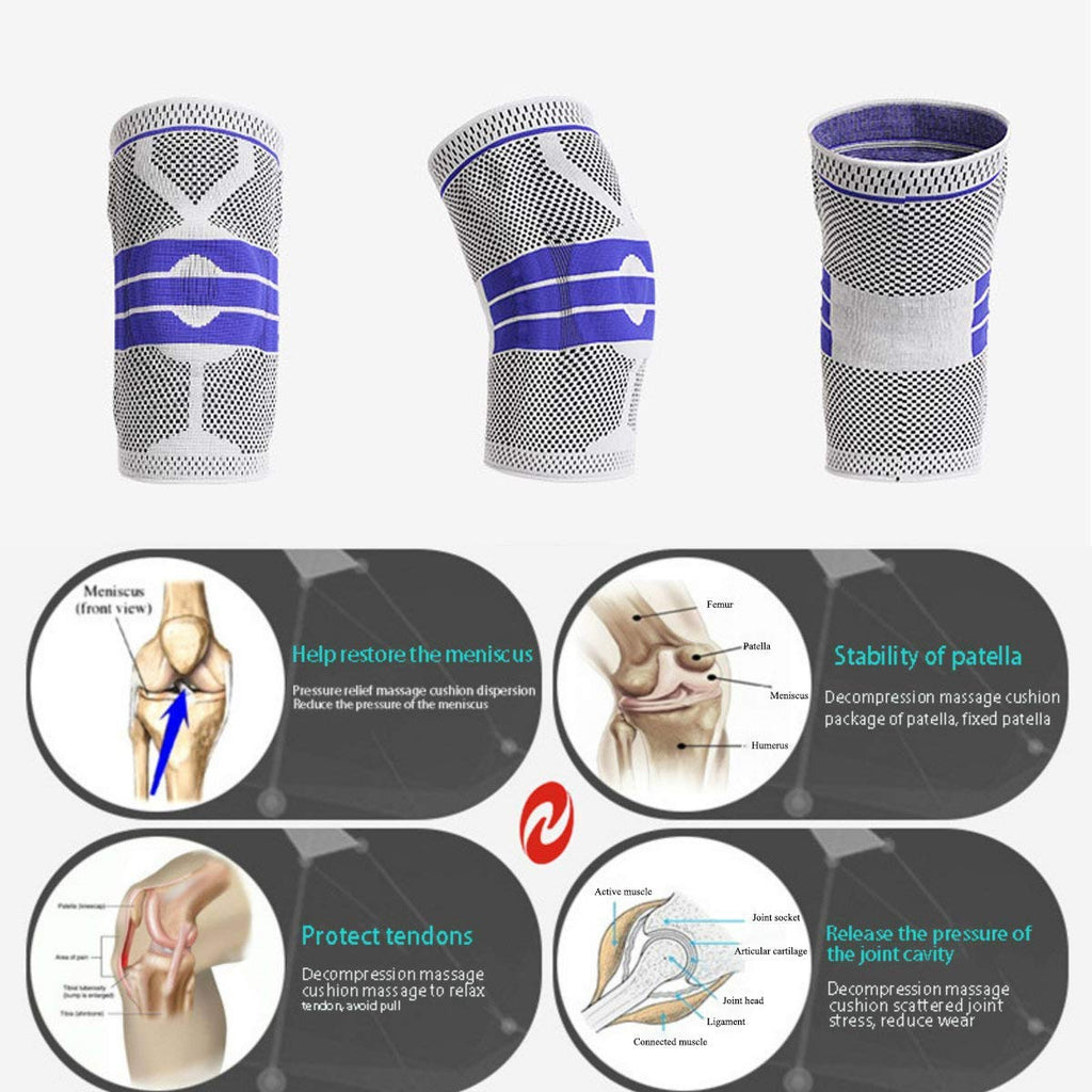 EOYEA Knee Brace Compression Sleeve for Knee Pain Wraps Patella Stabilizer with Silicone Gel Spring Support, Hinged Kneepads Protector for Meniscus Tear Arthritis Men Women (XL (Pack of 2))