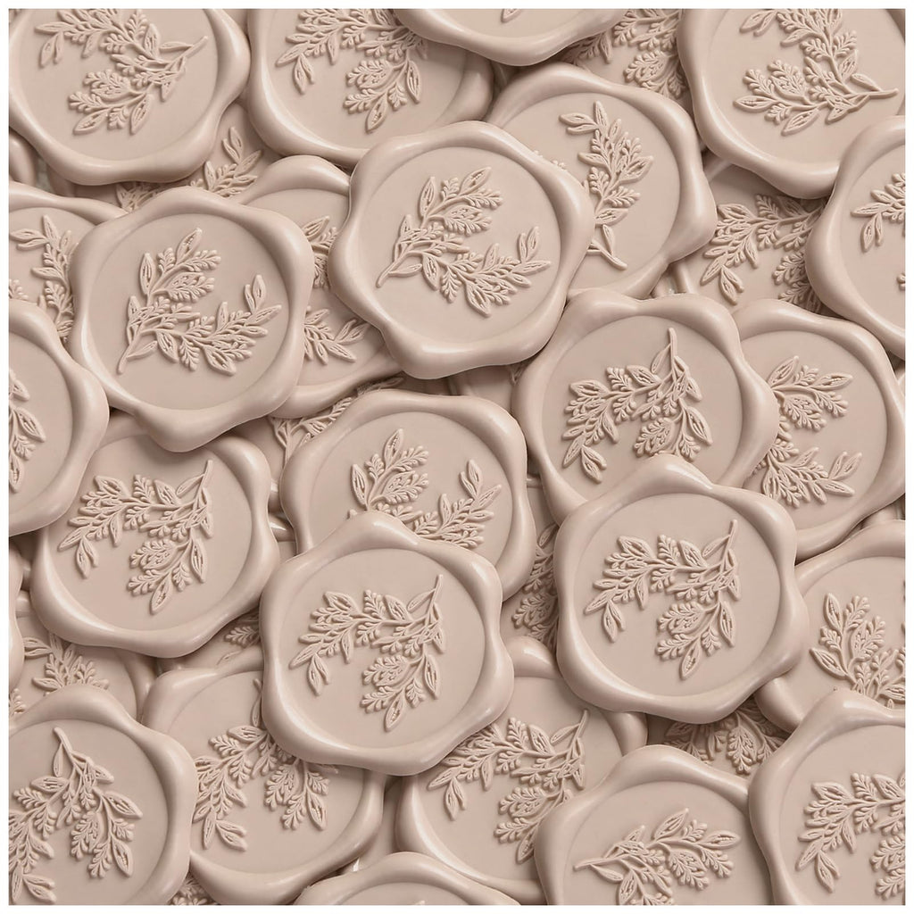 UNIQOOO Wax Seal Stickers - Eucalyptus Wedding Invitation Envelope Seal Stickers, 50 Pcs Self- Adhesive Taupe Stickers, Perfect for Invitation, Christmas, Gift Wrapping