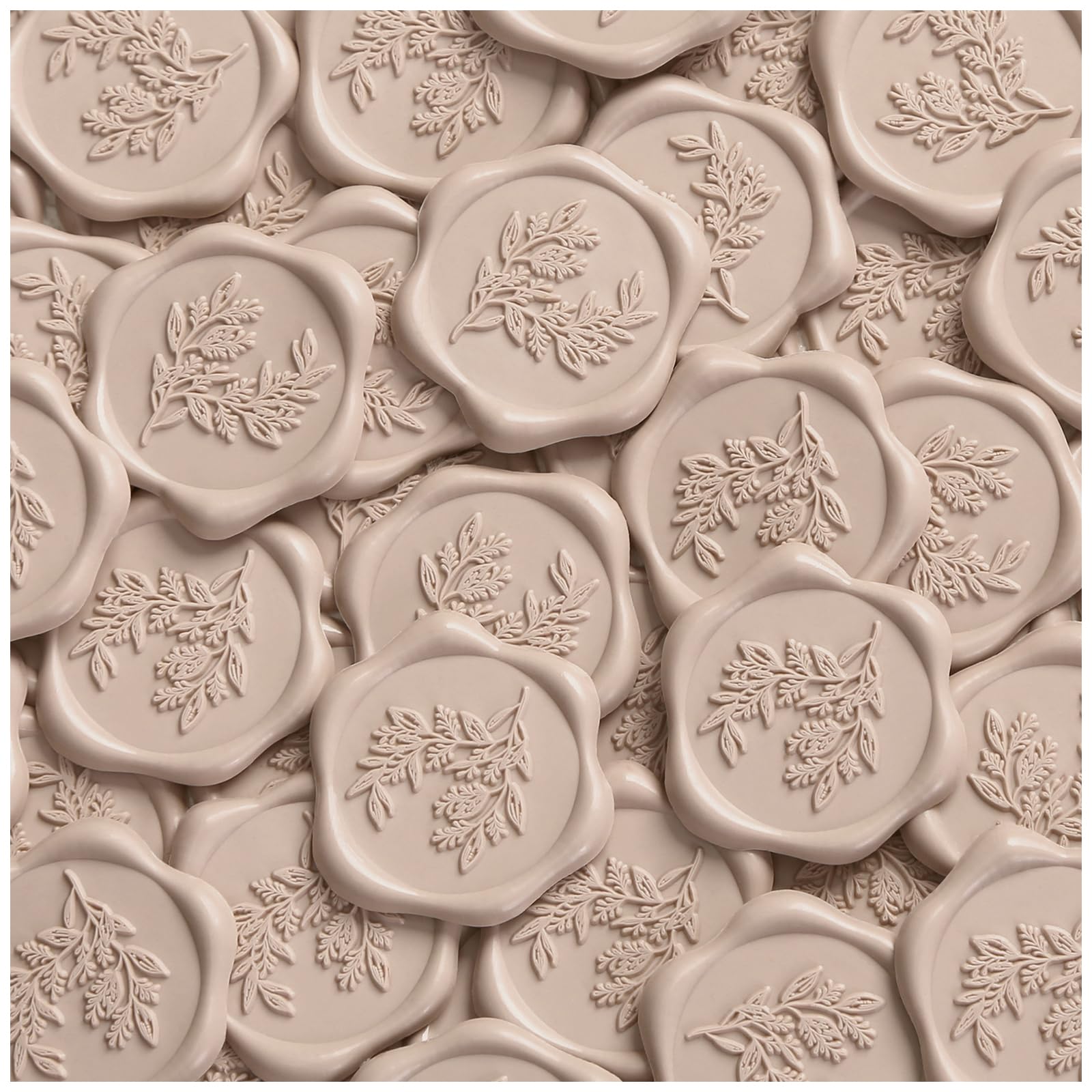 UNIQOOO Wax Seal Stickers - Eucalyptus Wedding Invitation Envelope Seal Stickers, 50 Pcs Self- Adhesive Taupe Stickers, Perfect for Invitation, Christmas, Gift Wrapping