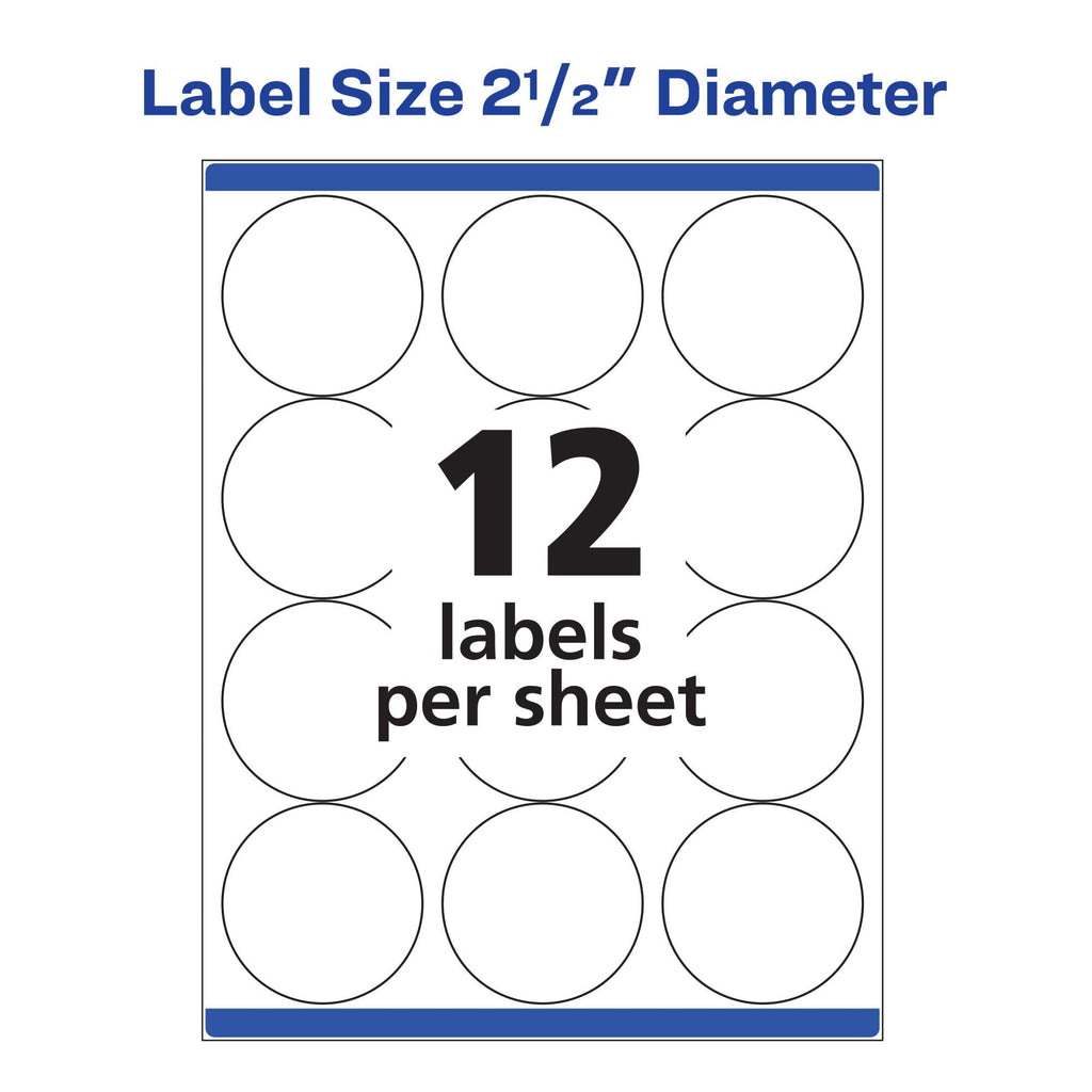 Avery High Visibility Printable Round Labels with Sure Feed, 2.5" Diameter, White, 300 Customizable Blank Labels Total (5294)