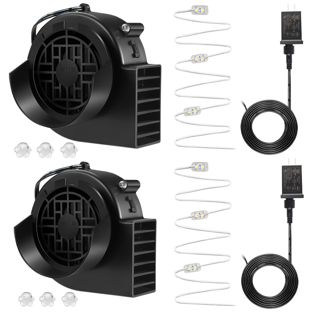 Envanptaz 2-Pack Inflatable Fan Blower Replacement, 12V 1.2A Air Blower for Inflatables with 3 LED Light Strings for Thanksgiving Christmas Halloween Yard Party Holiday Inflatable Decorations