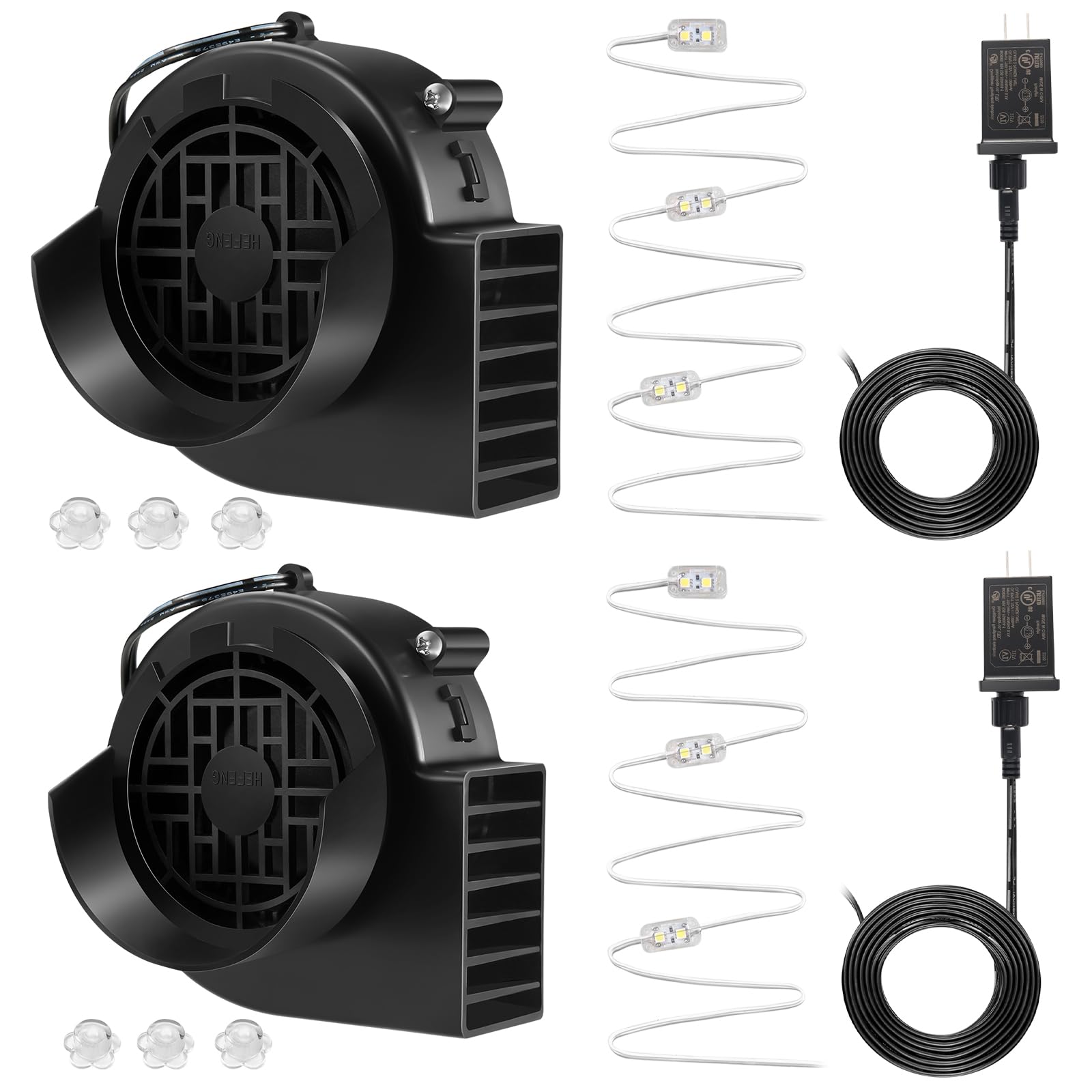 Envanptaz 2-Pack Inflatable Fan Blower Replacement, 12V 1.2A Air Blower for Inflatables with 3 LED Light Strings for Thanksgiving Christmas Halloween Yard Party Holiday Inflatable Decorations