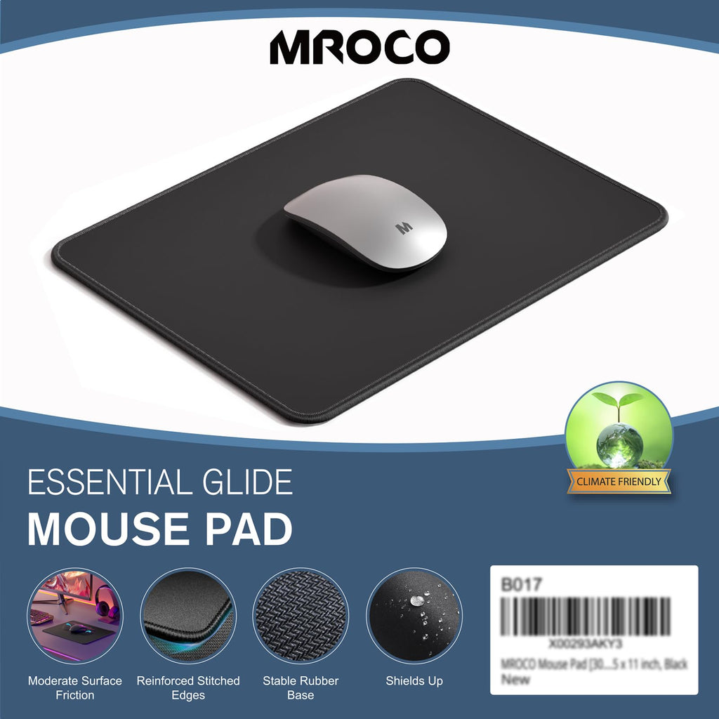 Essential Office & Gaming Mouse Pad, 30% Larger, 8.5” x 11” in, Black
