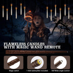 Halloween Decorations, 20pcs Floating Candles with Wand Remote, Flickering Warmer Light Flameless Candles, Magic Hanging Candles with DIY Sticker, Halloween Decorations Decor Indoor Outdoor Party (20)
