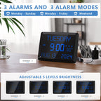 Raynic Digital Clock, 11.5" Large Display Digital Wall Clock,Adjustable Brightness Calendar Clock with Day and Date, Indoor Temperature, Snooze,12/24H, DST for Home, Office, Elderly