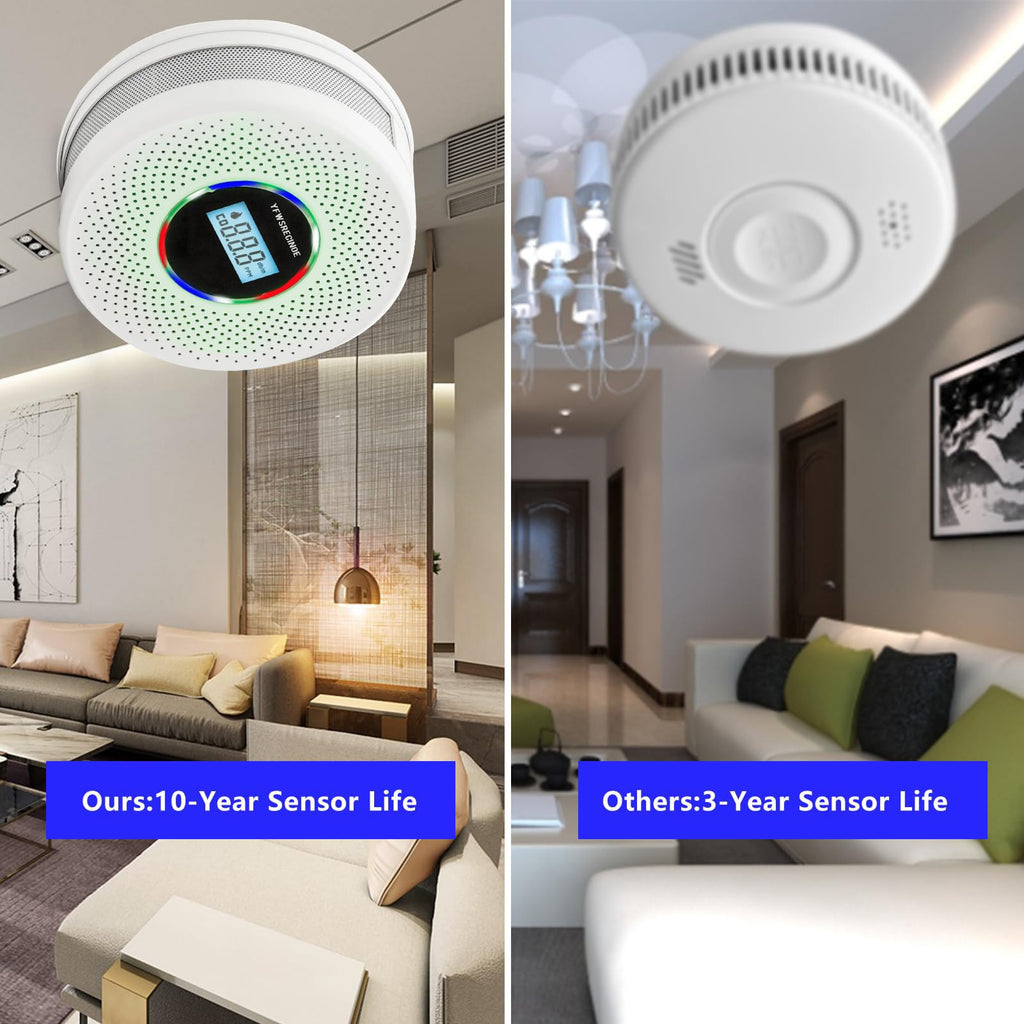 Yfwsrecinoe 5 Pack Upgraded Combination Smoke and Carbon Monoxide Alarm Detector, Dual Sensor Smoke Alarm&Carbon Monoxide Detector (Includes Battery)