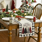 Artoid Mode Waterclor Buffalo Plaid Christmas Trees Merry Xmas Table Runner, Seasonal Winter Holiday Kitchen Dining Table Decoration for Indoor Outdoor Home Party Decor 13 x 90 Inch