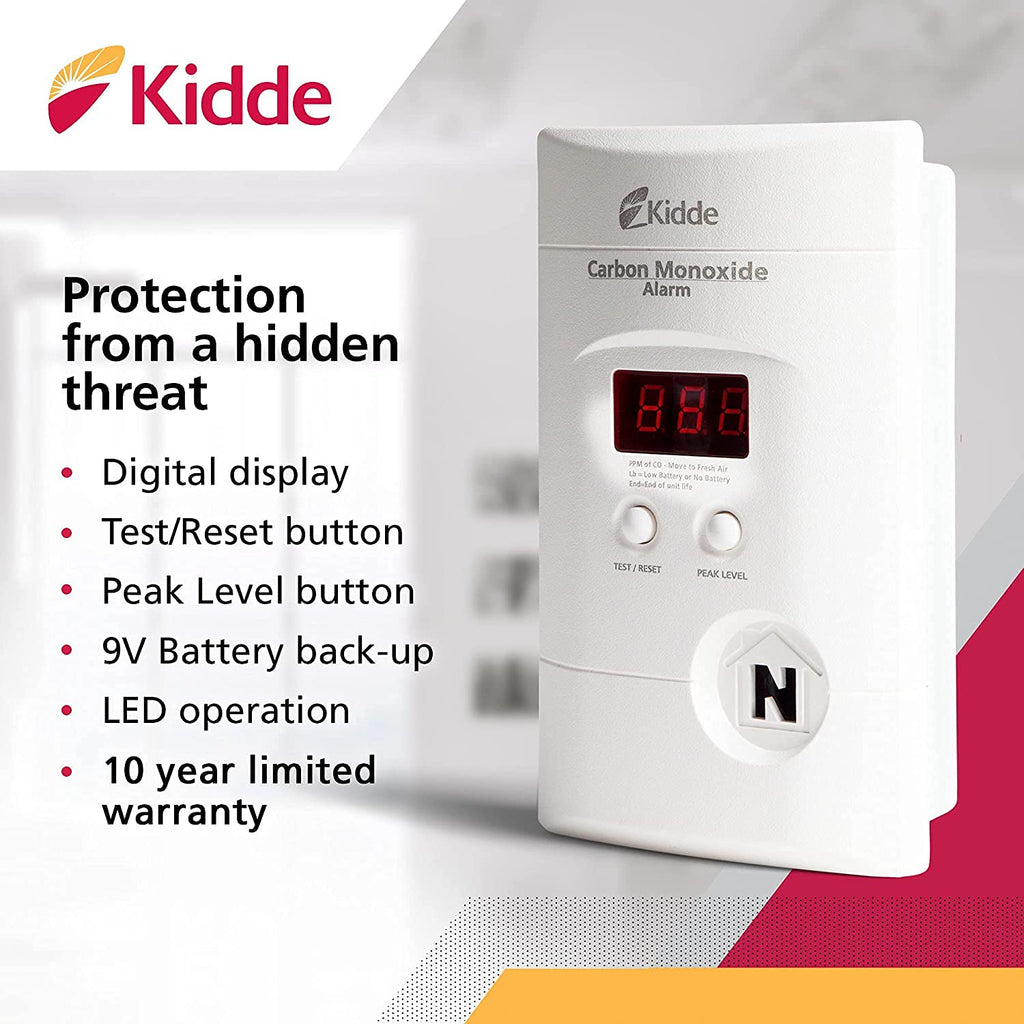 Kidde Carbon Monoxide Detector, Plug In Wall with 9-Volt Battery Backup, Digital LED Display, 4 Pack
