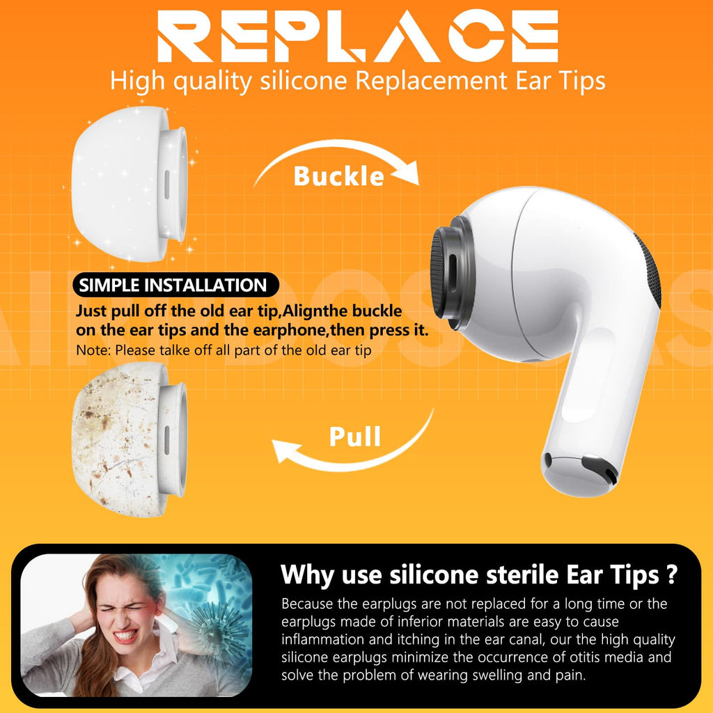 4 Pairs Replacement Ear Tips for AirPods Pro 2nd/1st Generation with Portable Storage Box & Cleaner Pen,Noise Reduction Holewith & Built-in dust Guard Screen,Silicone EarTips(White)