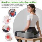 Deep U Tailbone Pain Relief Seat Cushion for Long Sitting on Office Chair, Wheelchair, Car Seat, Home Seat - Slope Curve Hemorrhoids Pillow for Hip, Tailbone, Coccyx, Sciatica Pain-Black/Gray