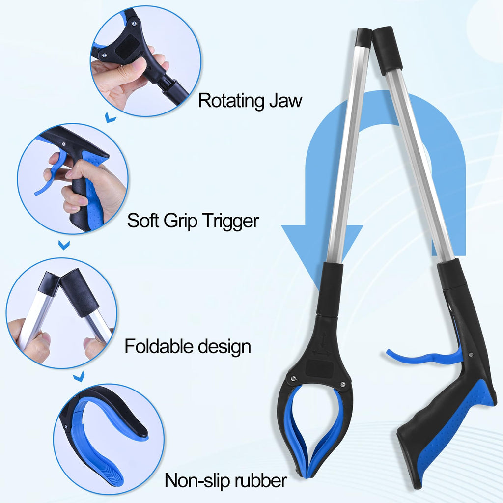Tottist 2 Pack Grabber Reacher Tool for Elderly, 32" Extra Long Litter Stick Lightweight Handy Claw Grabber for Arm Extension Garbage Gripper Trash Pick up Litter Picker Garden(Blue Classic)