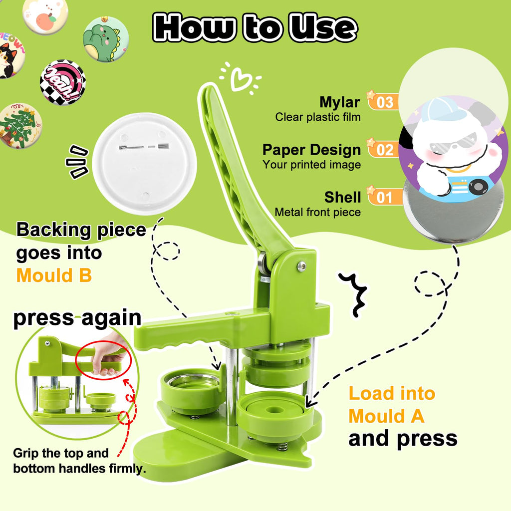 MK.Bear Button Maker Machine 58mm (2.25 in) Installation-Free, DIY Button Pin Maker Machine, Badge Punch Press with Free 100pcs Badge Supplies & Pictures & Circle Cutter & Magic Book