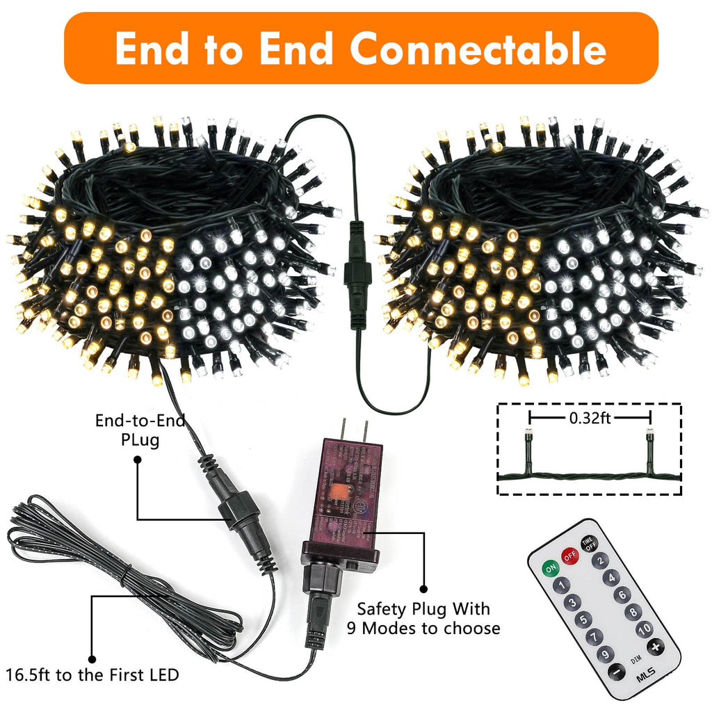 82FT 200 LED Color Changing Christmas String Lights with Remote & Timer & Memory Function, 9 Lighting Modes Waterproof Fairy String Lights for Xmas Tree Holiday Party Garden (Warm White & Cool White)
