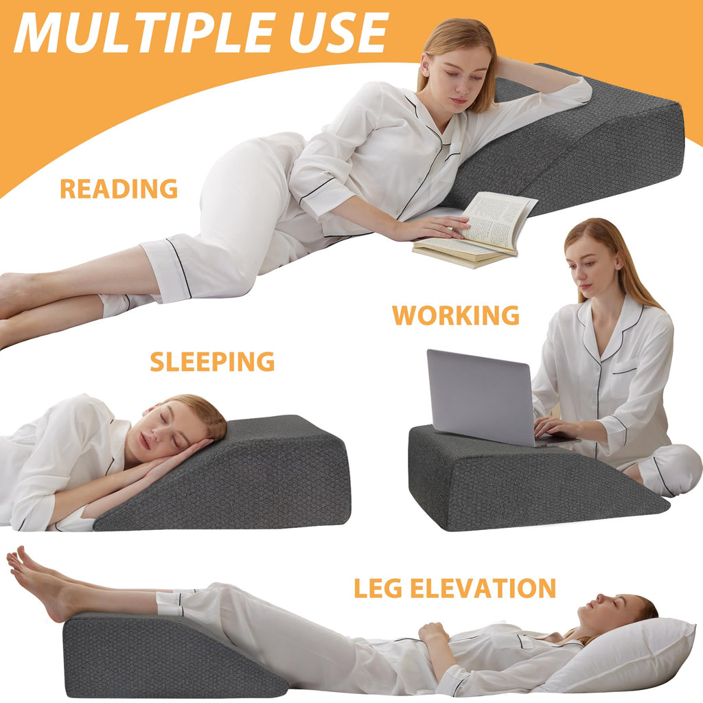 Bedluxe Leg Elevation Pillows, Leg Pillows for Sleeping, Cooling Gel Memory Foam Top, Wedge Pillow for Legs, Leg Wedges for Circulation, Swelling, After Surgery - Removable Cover (8 Inch, Black)