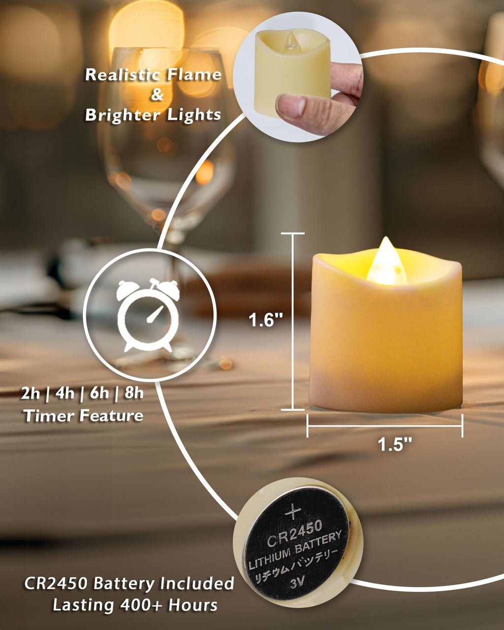 Homemory 400+ Hour Timer Remote Control Flameless Votive Candles, Battery Operated LED Tea Lights in Warm White for Outdoor, Table, Halloween, Christmas-Ivory Base