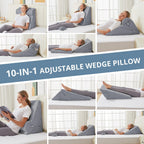 Sasttie Wedge Pillow for Headboard, Adjustable Bed Wedge Pillow Set with Orthopedic Memory Foam Neck Cushion – for Acid Reflux, Neck & Back Support, and Post-Surgery Recovery, Dark Grey